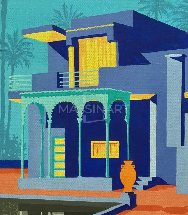Mise en situation Tableau Villa Majorelle Massinart — salon marocain contemporain