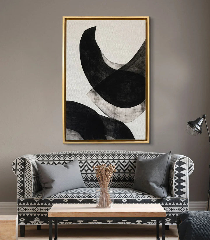 Tableau Ink Mirage en mise en situation salon moderne avec canapé géométrique — Massinart