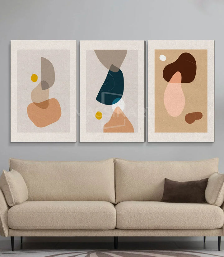 Tableau Echoed Shapes triptyque mise en situation salon moderne Massinart