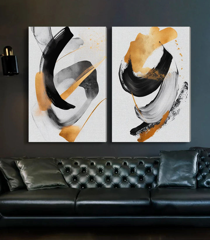 Décoration intérieur moderne — composition minimaliste noir blanc doré, Massinart