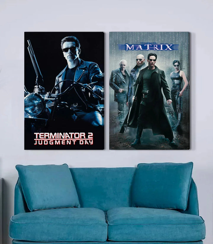 Tableau Steel Warriors diptyque mise en situation salon turquois Massinart