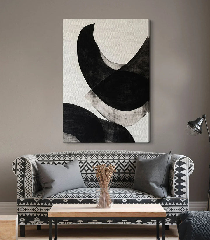 Tableau Ink Mirage en mise en situation chambre à coucher minimaliste — Massinart