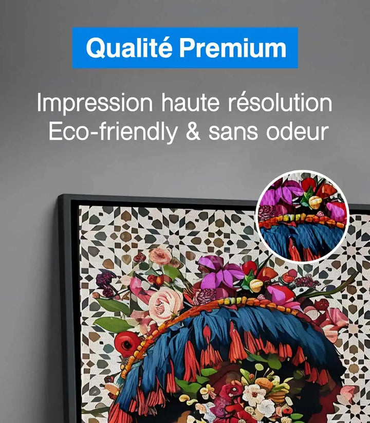 Tableau Floral Guerrab Massinart — vue salon marocain contemporain noir blanc