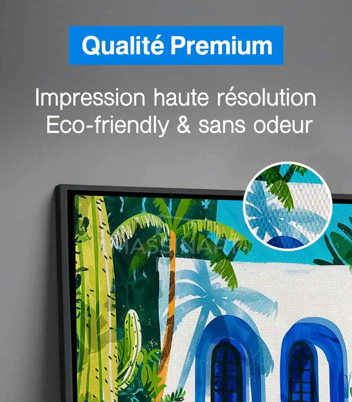 Tableau Blue Haven ambiance couloir marocain avec plantes tropicales, Massinart