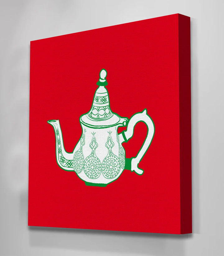 Tableau lanterne ajourée rouge géométrique fond vert Massinart