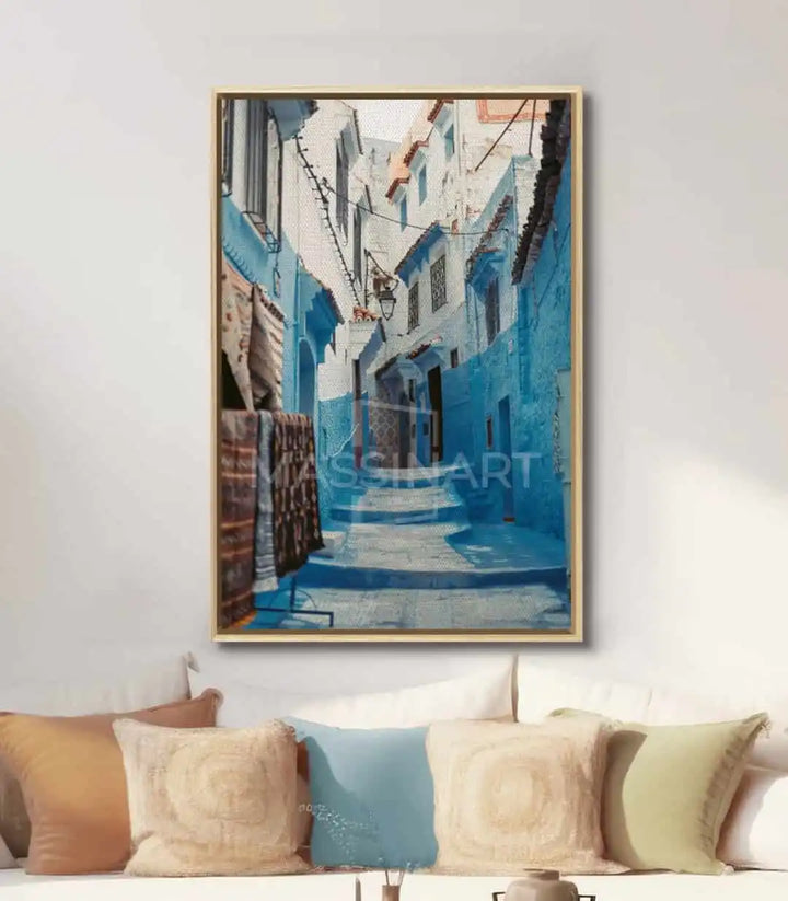 Mise en situation séjour intérieur tableau ruelle marocaine Massinart