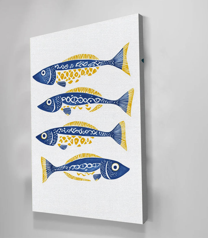 Tableau poissons bleu doré stylisés cuisine Massinart