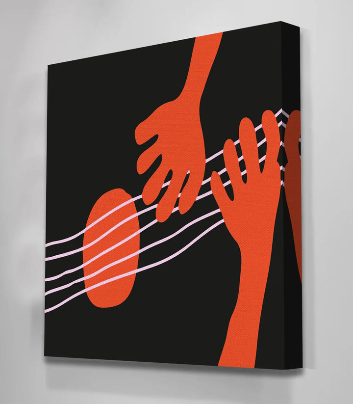 Tableau piano touches noires — composition minimaliste main musicienne jaune, Massinart