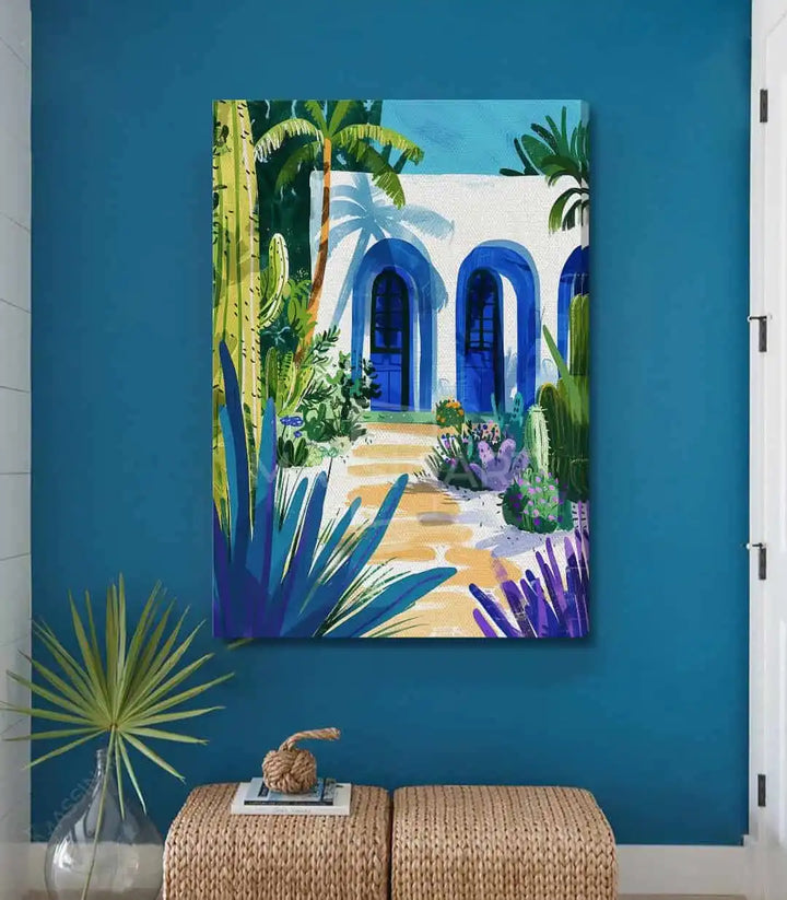 Tableau Blue Haven simulation chambre hôtel design contemporain, Massinart