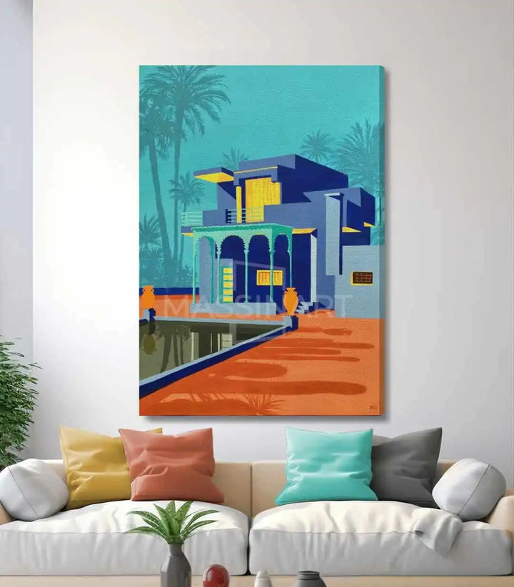 Mise en situation Tableau Villa Majorelle Massinart — chambre décoration vintage