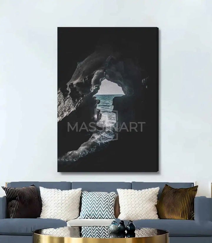 Tableau Grotte d'Hercule dans salon contemporain - ambiance naturelle et minimaliste - Massinart