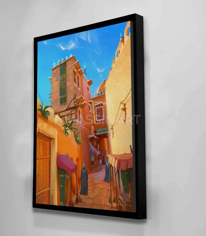 Mise en situation chambre Golden Alley tableau maroc décoration murale — Massinart