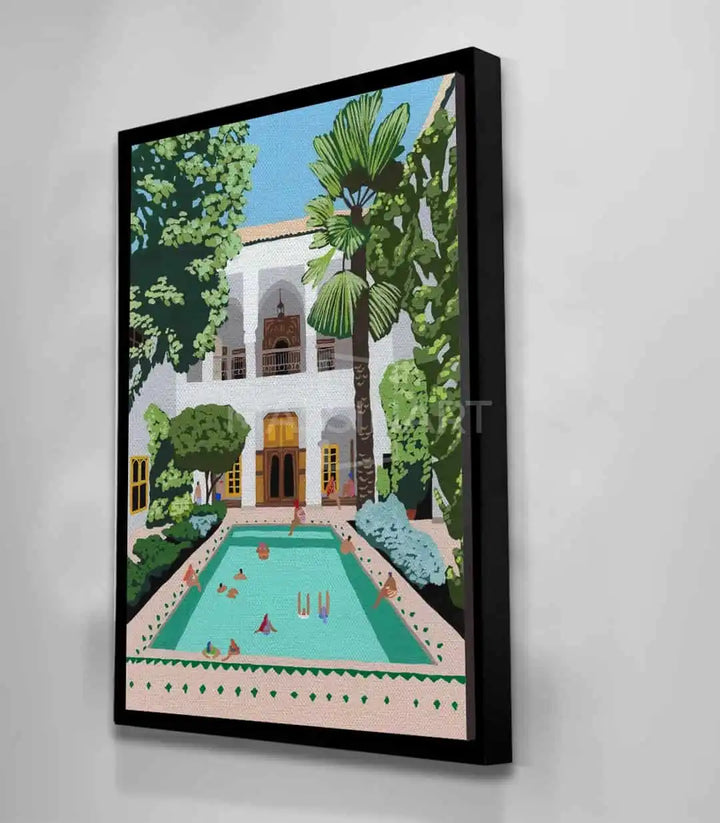 Mise en situation décoration Tableau Serene Retreat Massinart — piscine patio