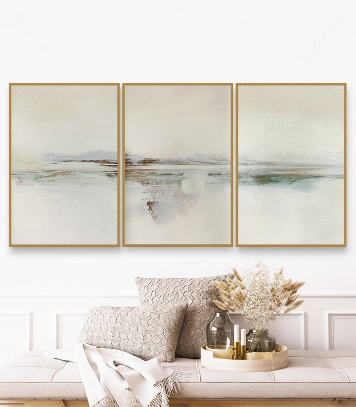 Décoration intérieur contemporain — Tableaux abstraits triptyque beige et taupe, ambiance zen Massinart