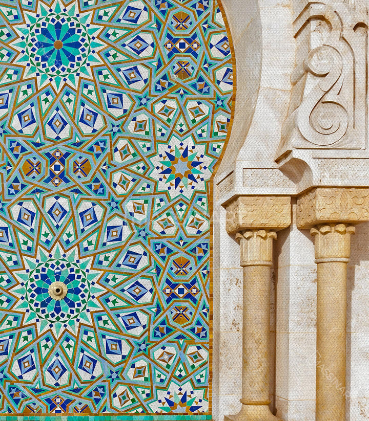 Mise en situation salon moderne tableau fontaine marocaine Massinart