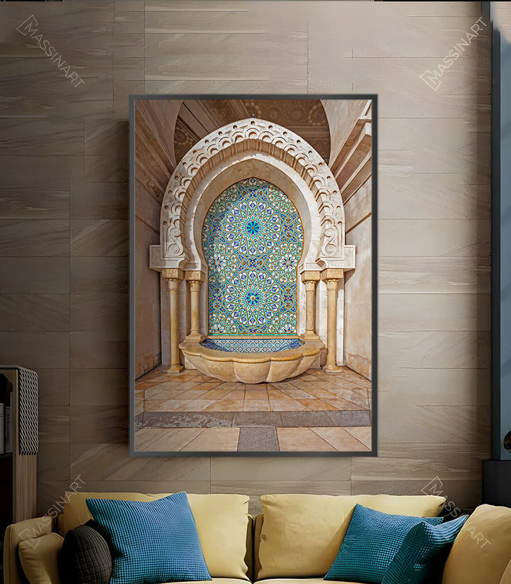 Mise en situation salon moderne tableau fontaine marocaine Massinart