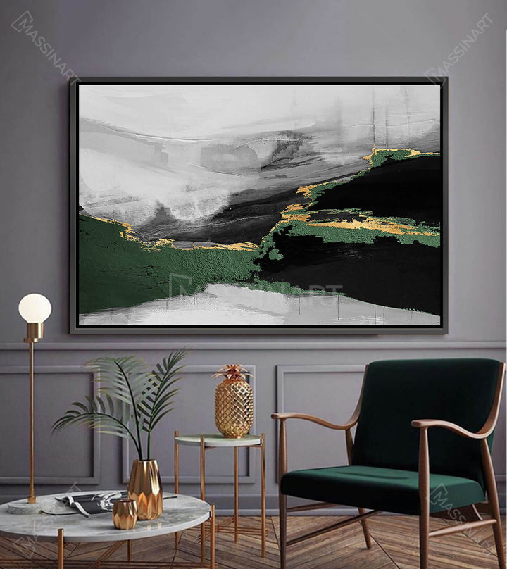 Tableau Lush Darkness mise en situation salon moderne contemporain Massinart