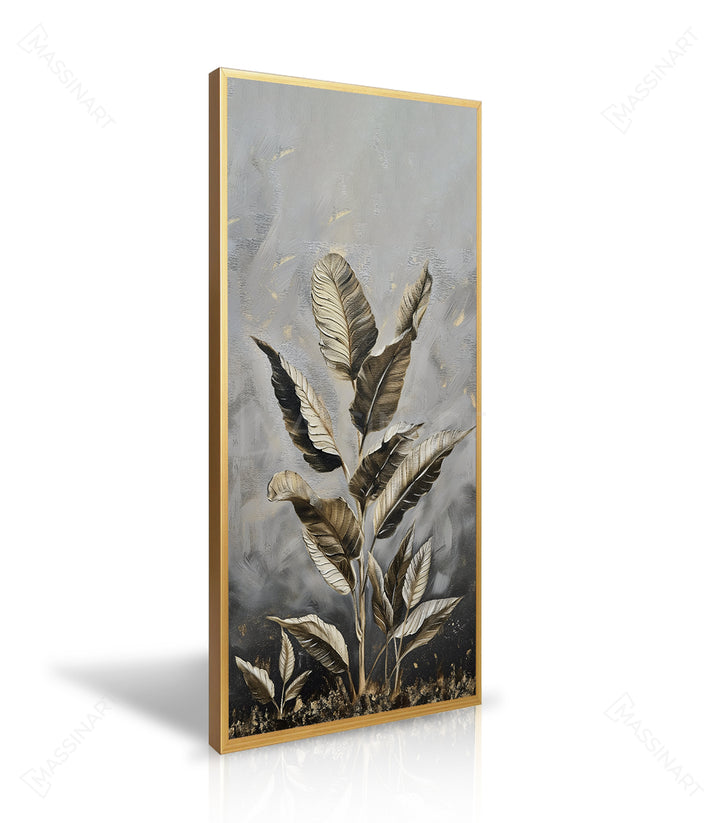 Tableau nature épurée feuilles stylisées cadre doré Massinart