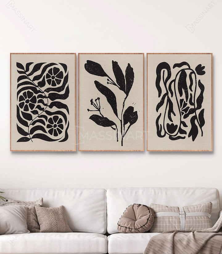 Tableau plante abstraite décoration salon beige Massinart
