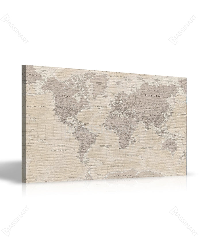 Affiche géographique monde style classique beige Massinart