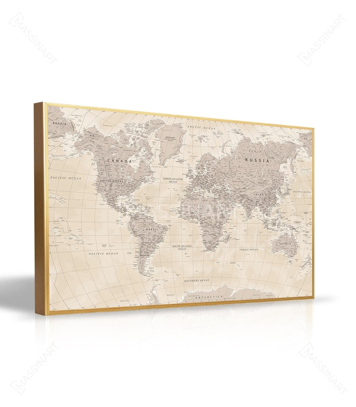 Carte détaillée continents noir blanc vintage Massinart
