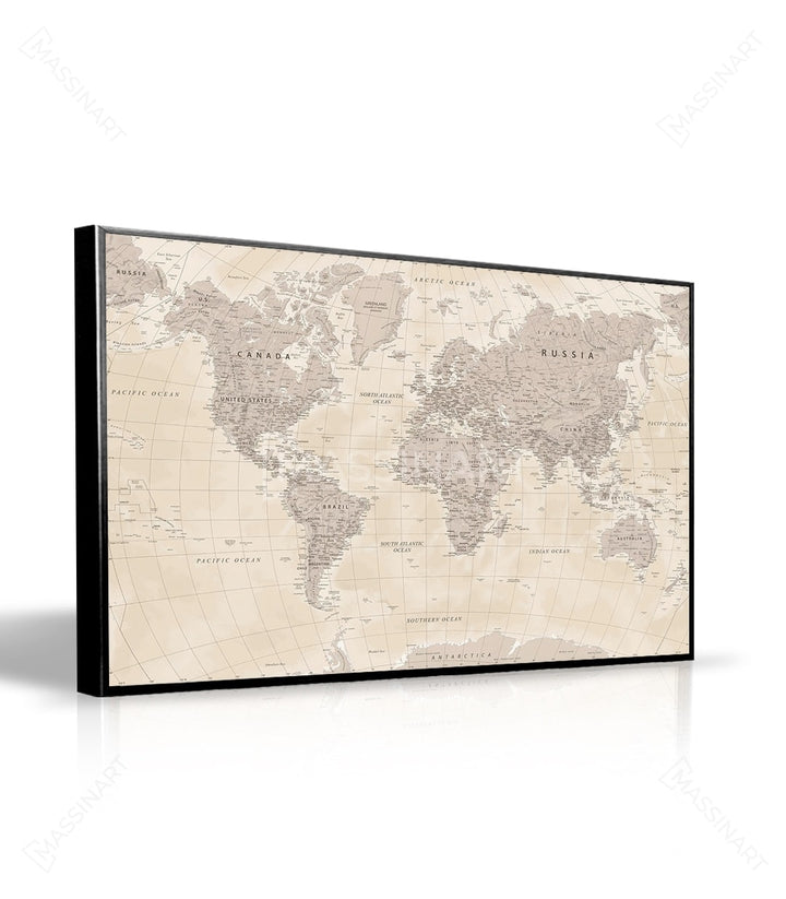 Tableau monde continents style rétro beige Massinart