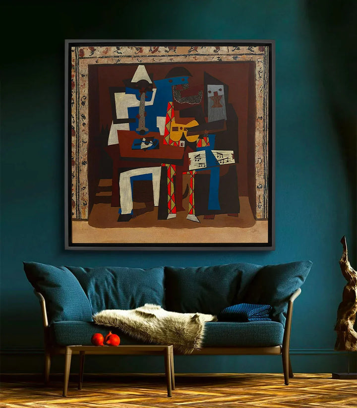 Mise en situation décoration bureau — Tableau Three Musicians cadre noir mur moderne Massinart