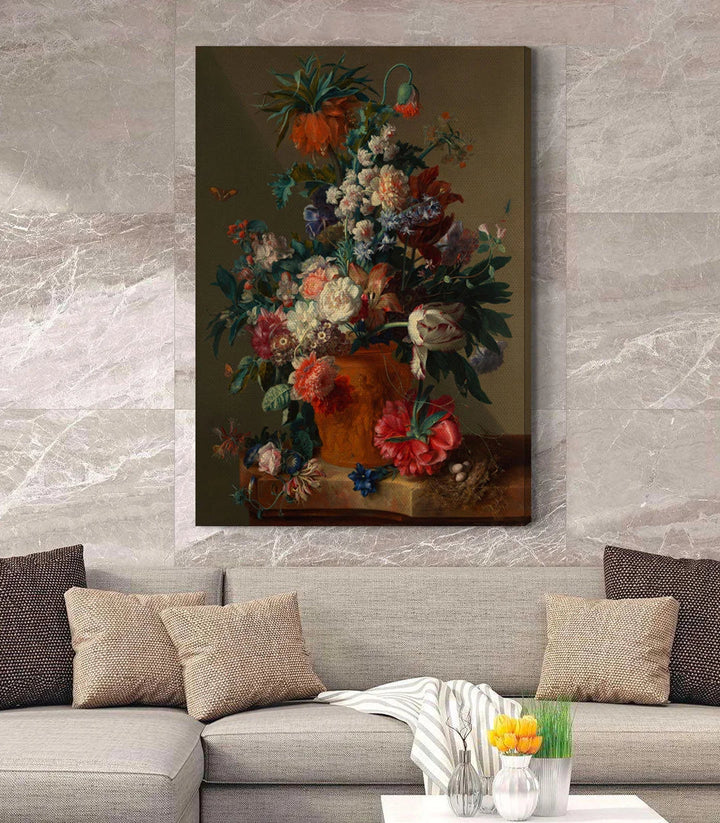 Tableau Vase de Fleurs - Détails botaniques roses et œillets Massinart