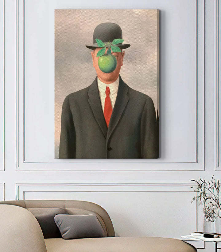 Tableau Fils de l'homme détail pomme verte, portrait conceptuel Massinart