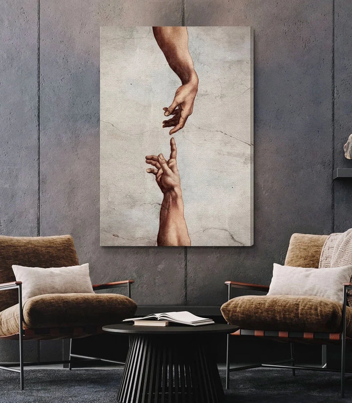 Tableau mains enlacées vertical ambiance chambre Massinart