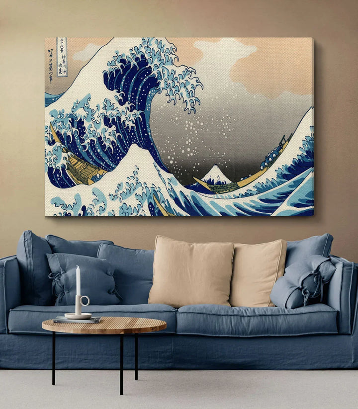 Mise en situation tableau Grande Vague décoration séjour Massinart