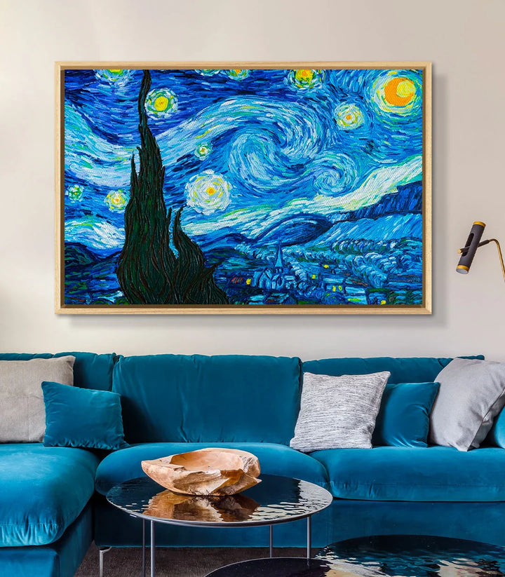 Tableau Nuit étoilée ambiance murale - peinture classique bleu jaune Massinart
