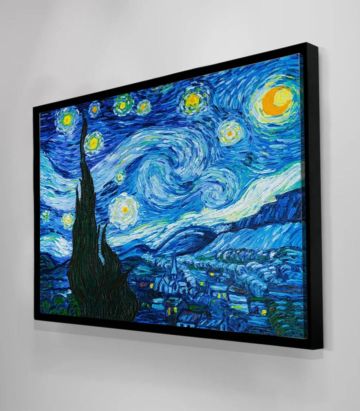 Tableau Nuit étoilée composition paysage nocturne - cyprès village Massinart