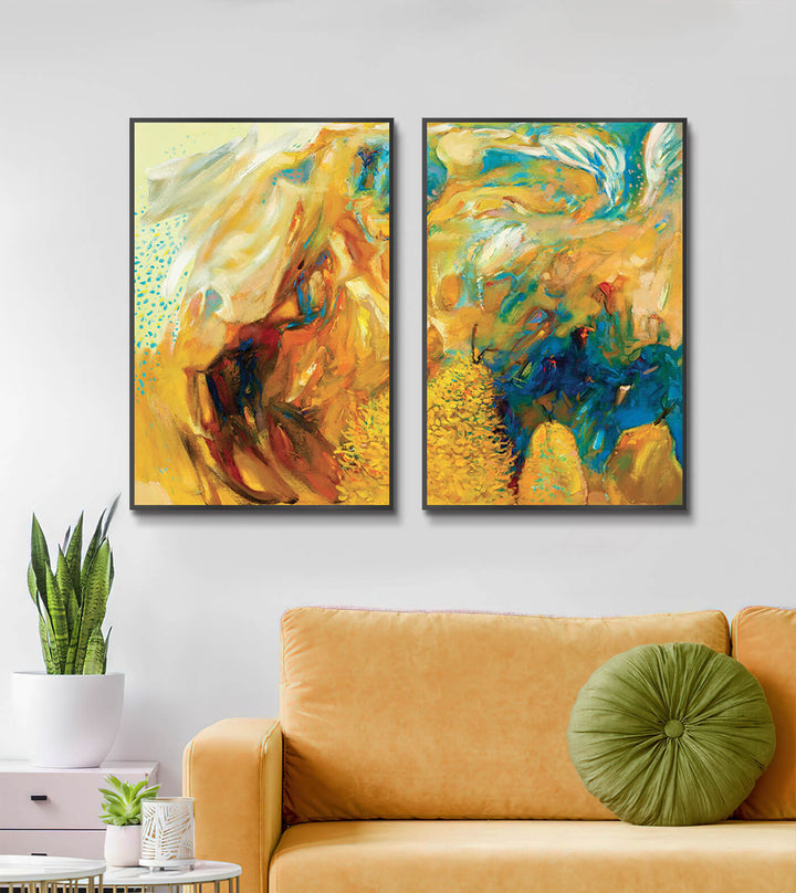 Tableau impressionniste diptyque vertical salon moderne Massinart