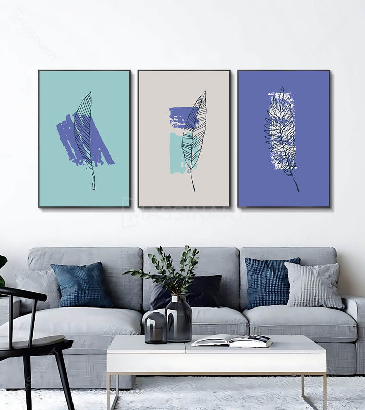 Tableau feuille line art fond beige, design contemporain Massinart