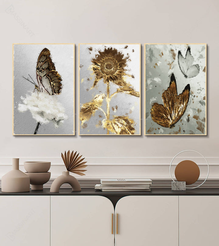 Détail fleur or tableau Rebirth nature — Massinart