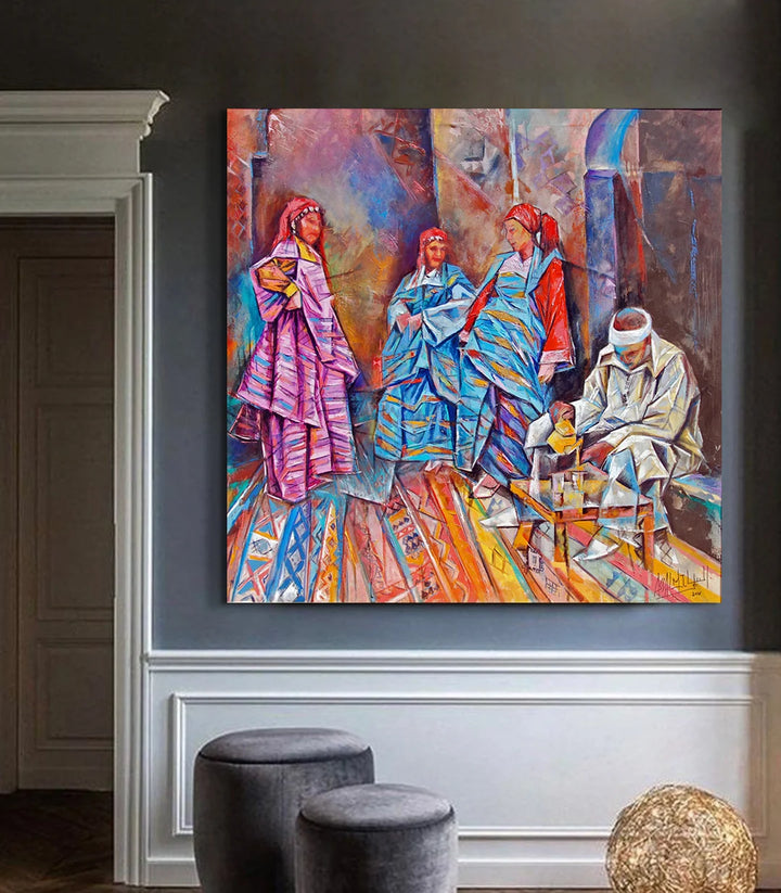 Femmes de l’Ahouach - signé par l'artiste Mohamed Assalmi. – Massinart