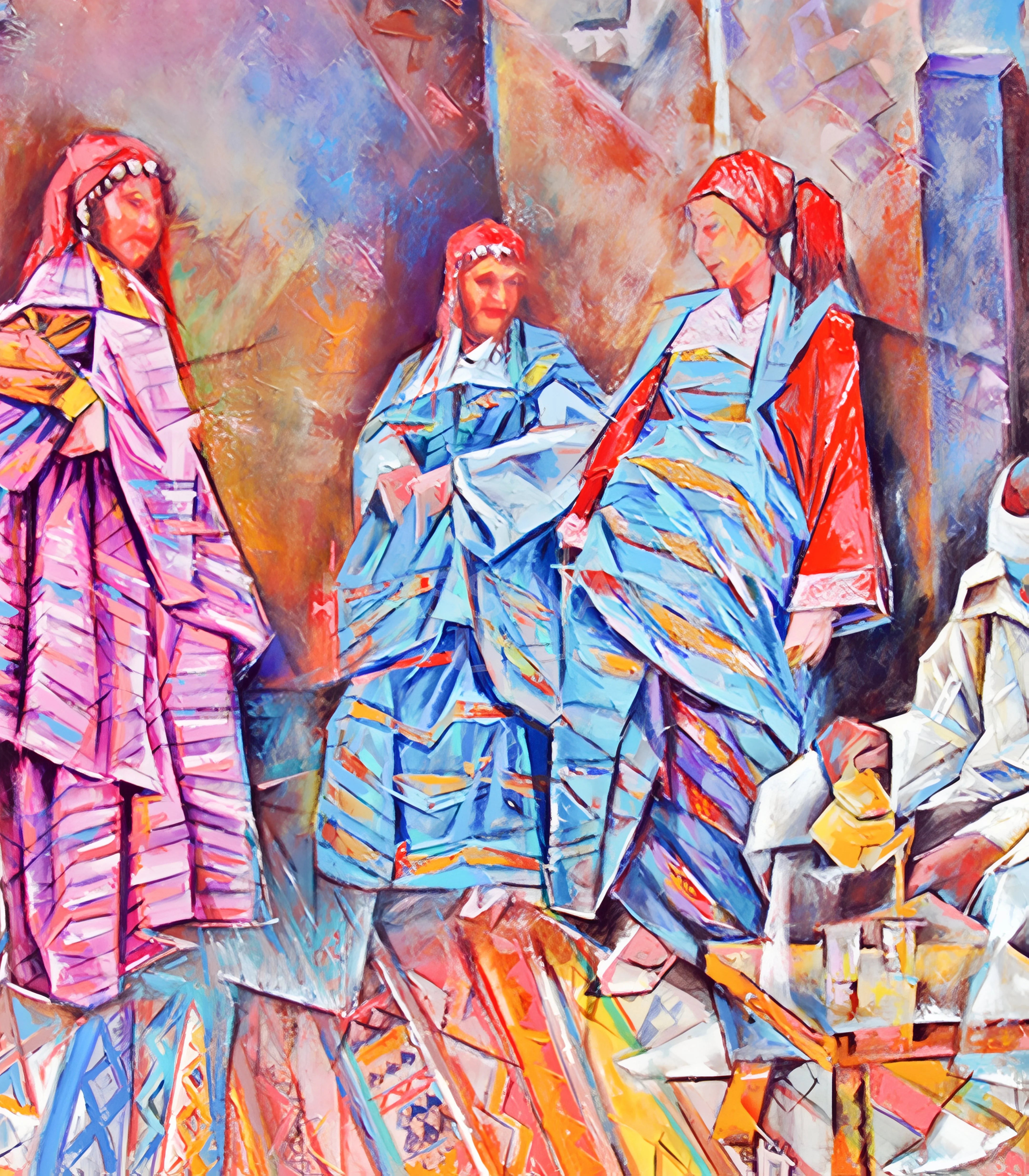 Femmes de l’Ahouach - signé par l'artiste Mohamed Assalmi.