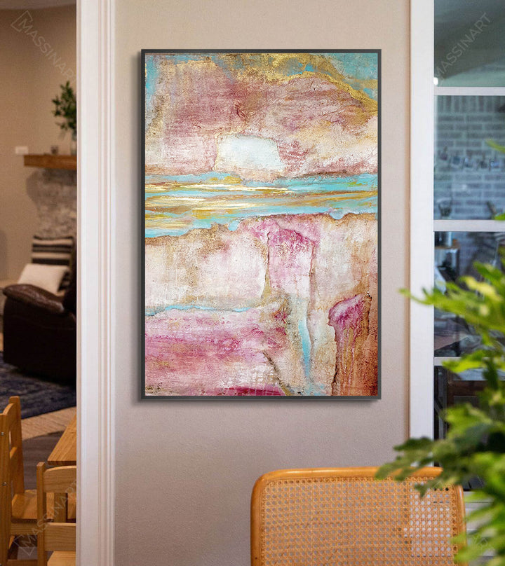 Mise en situation salon moderne tableau paysage abstrait Massinart