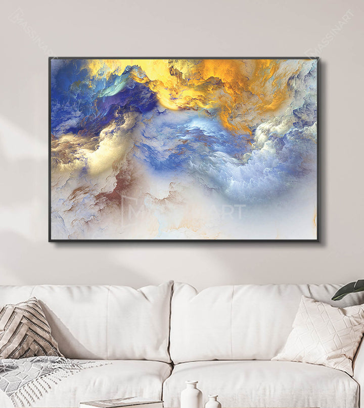 Tableau Colorful Clouds mise en situation salon moderne Massinart