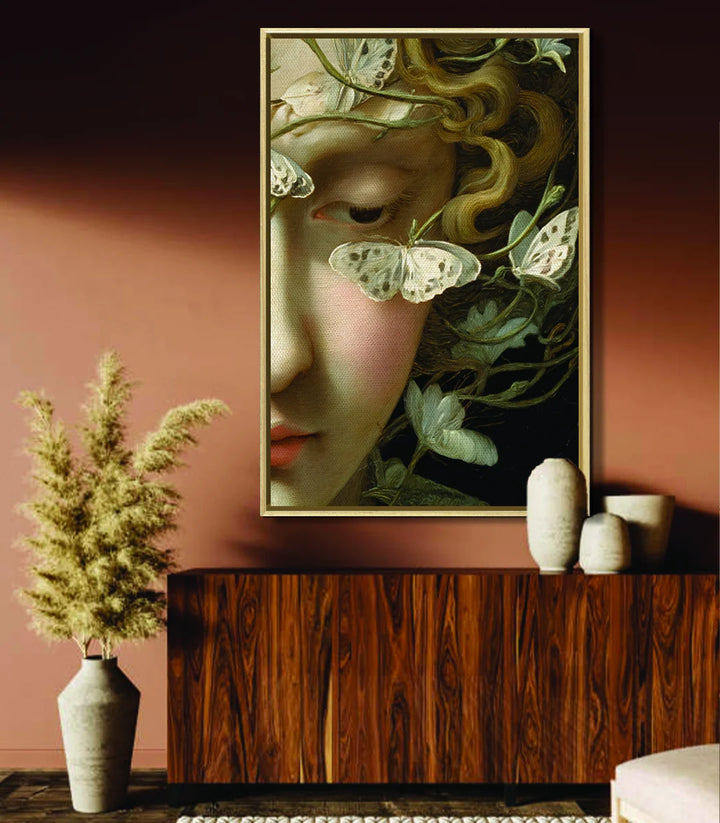 Tableau Dream Gaze mise en situation salon moderne Massinart — décoration intérieur mur terracotta