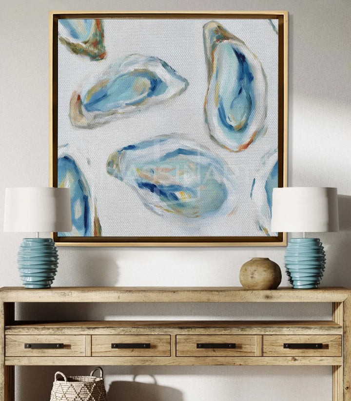 Tableau Blue Shells mis en situation salon moderne Massinart