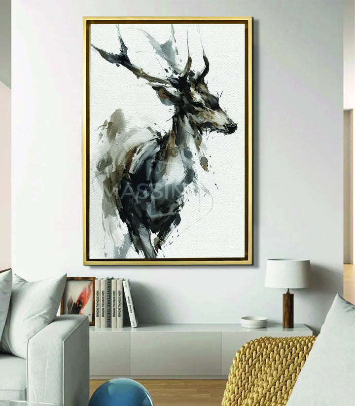 Tableau cerf mystique en décoration salon moderne minimaliste — Massinart
