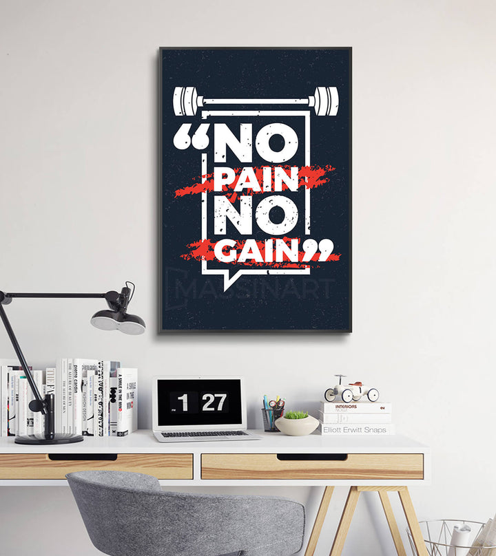 Mise en situation salon moderne — Tableau citation sport No Pain No Gain Massinart