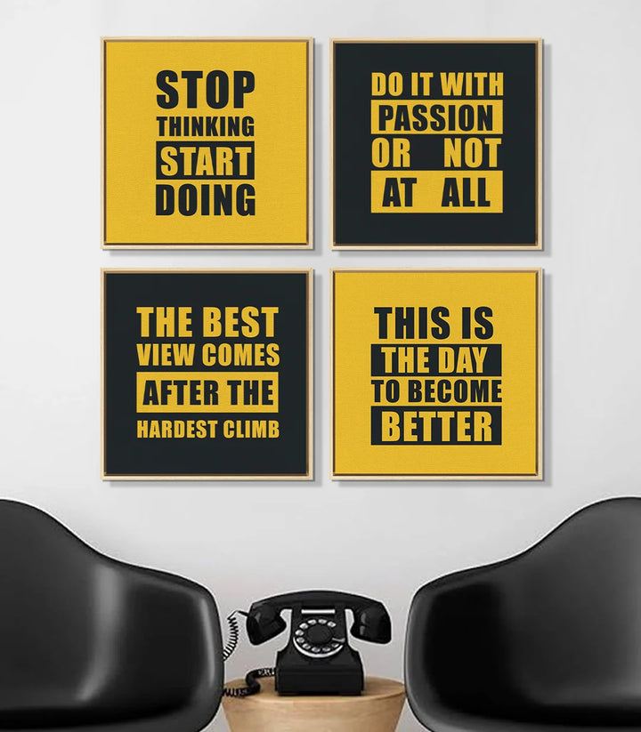 Mise en situation salon — tableau triptyque citations motivation Massinart
