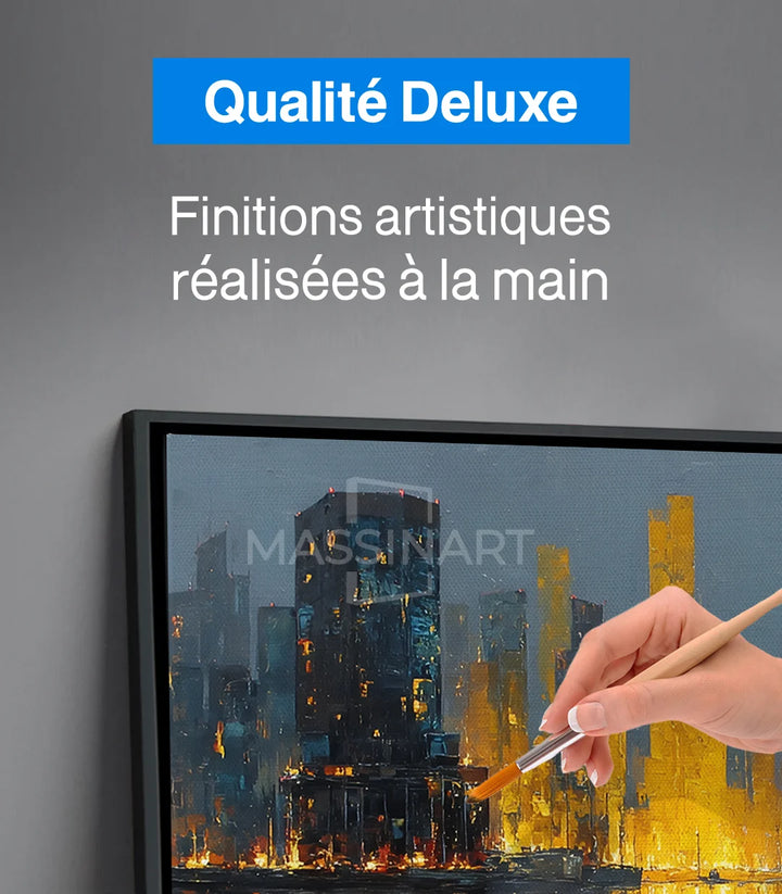 Ambiance bureau moderne avec tableau Golden Skyline reflet doré Massinart