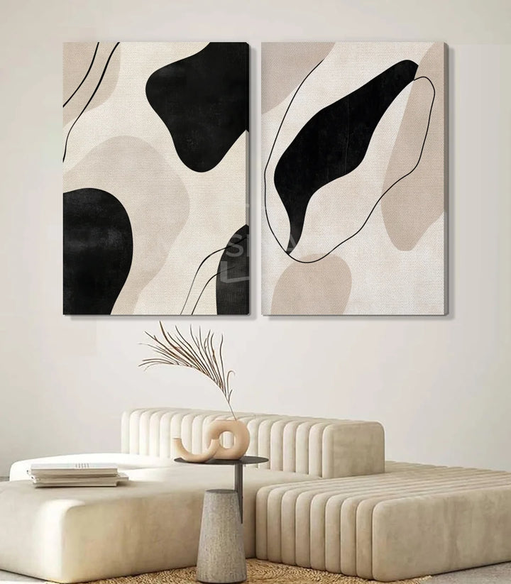 Tableau Flowing Silence noir blanc beige en décoration intérieur contemporain, Massinart