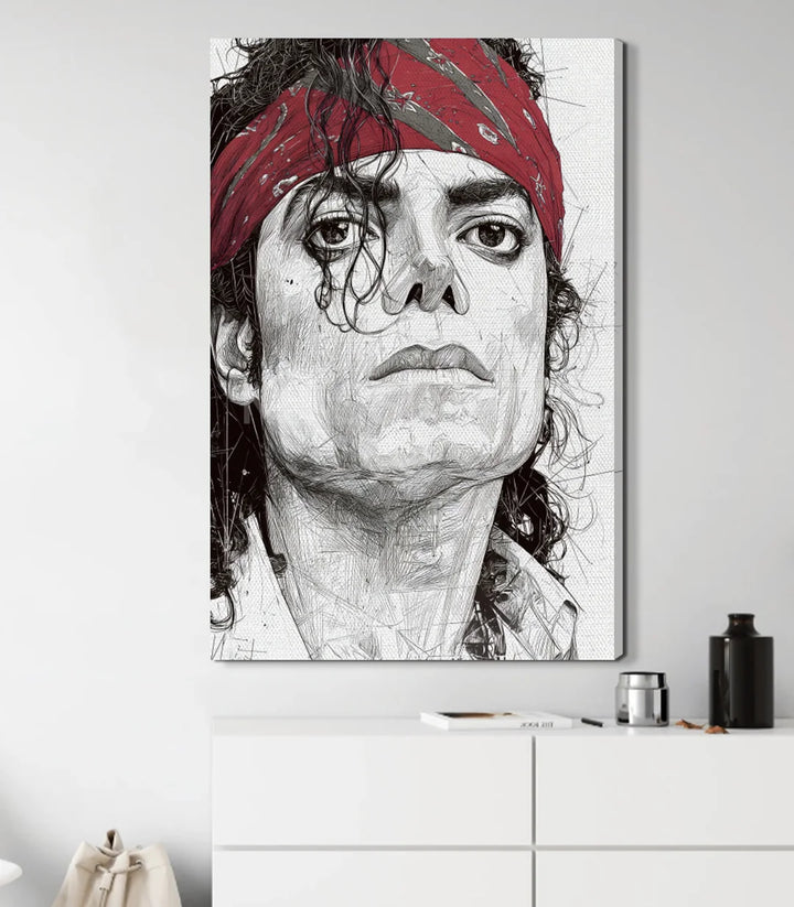 Décoration intérieur salon moderne avec tableau portrait Michael Jackson noir et blanc — Massinart