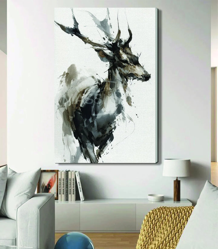 Tableau cerf mystique Mystic Deer encadré noir salon — Massinart