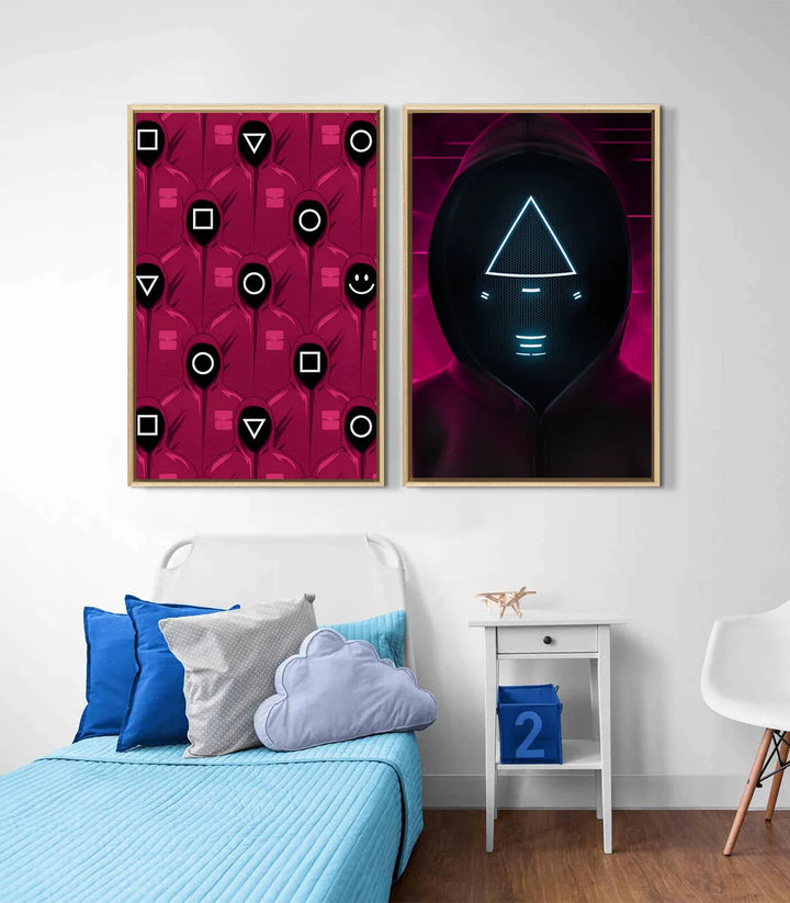 Décoration chambre moderne Tableau Squid Game diptyque — cadres neon gaming Massinart
